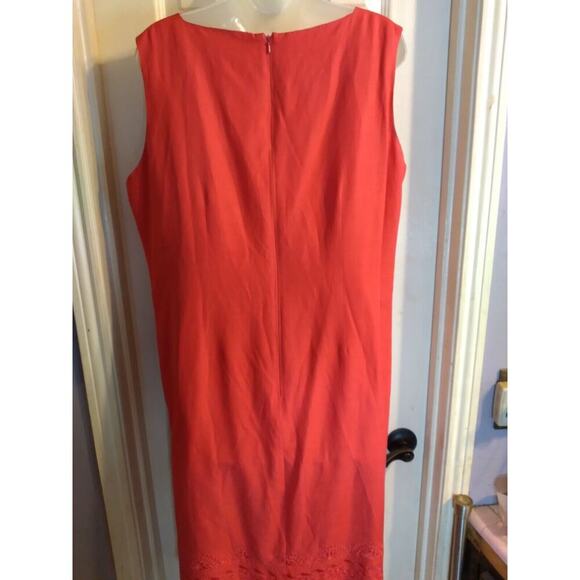 Jillian Jones Dress Red Silk Linen Blend Sz 16 Easter Spring Embroidered Hem - Picture 4 of 10